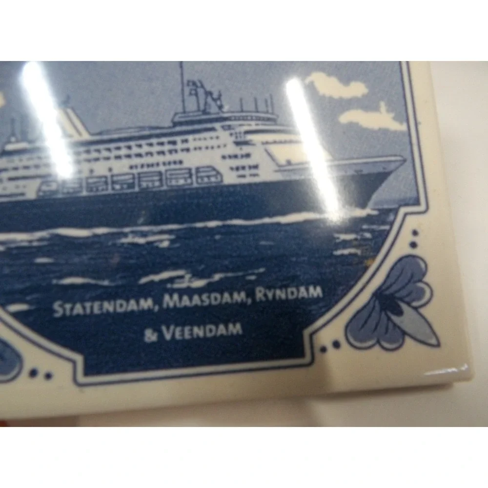 Holland America Cruise Line Blue Delft Tile Coaster Statendam Ship